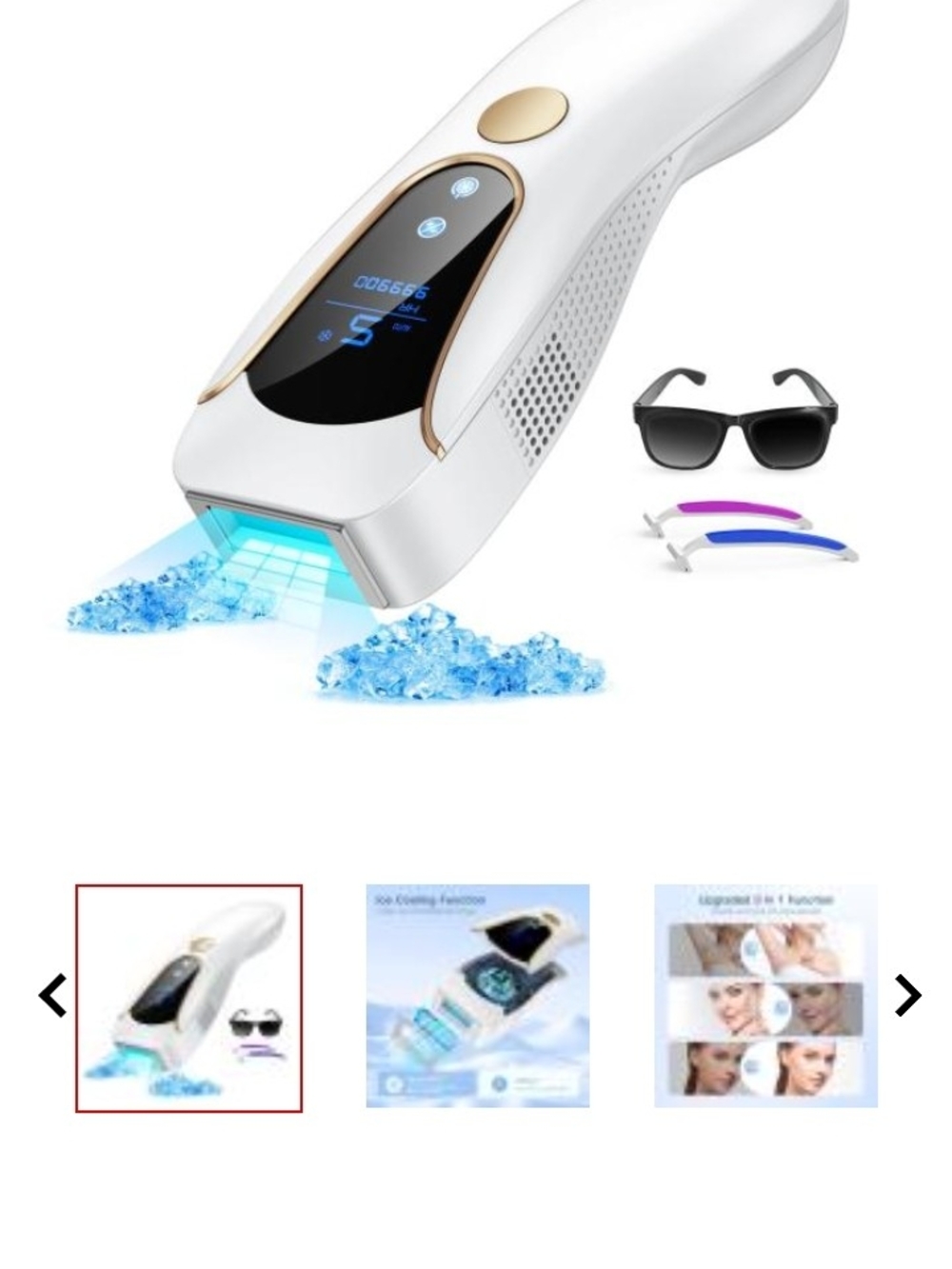 White and Gold Handheld IPL Hair Removal Device - Fast at-Home Treatments